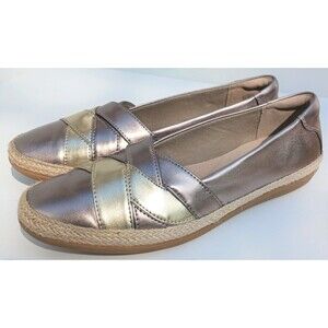 Clarks Collection Woven Espadrille Slip-On Flats "Danelly Shine" Pewter 39 / 8 M